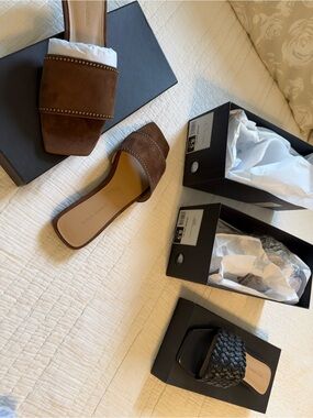 Banana Republic Brown Suede and Black braided Slide Sandals - 2 pairs NIB